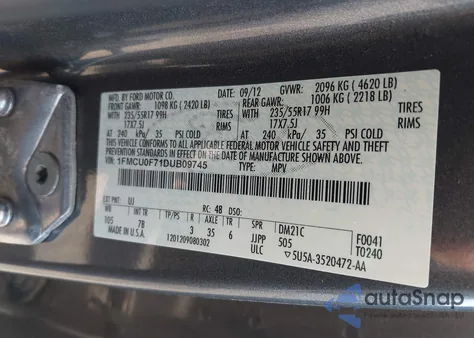 2013 Ford Escape S z USA, uszkodzony, nr VIN 1FMCU0F71DUB09745